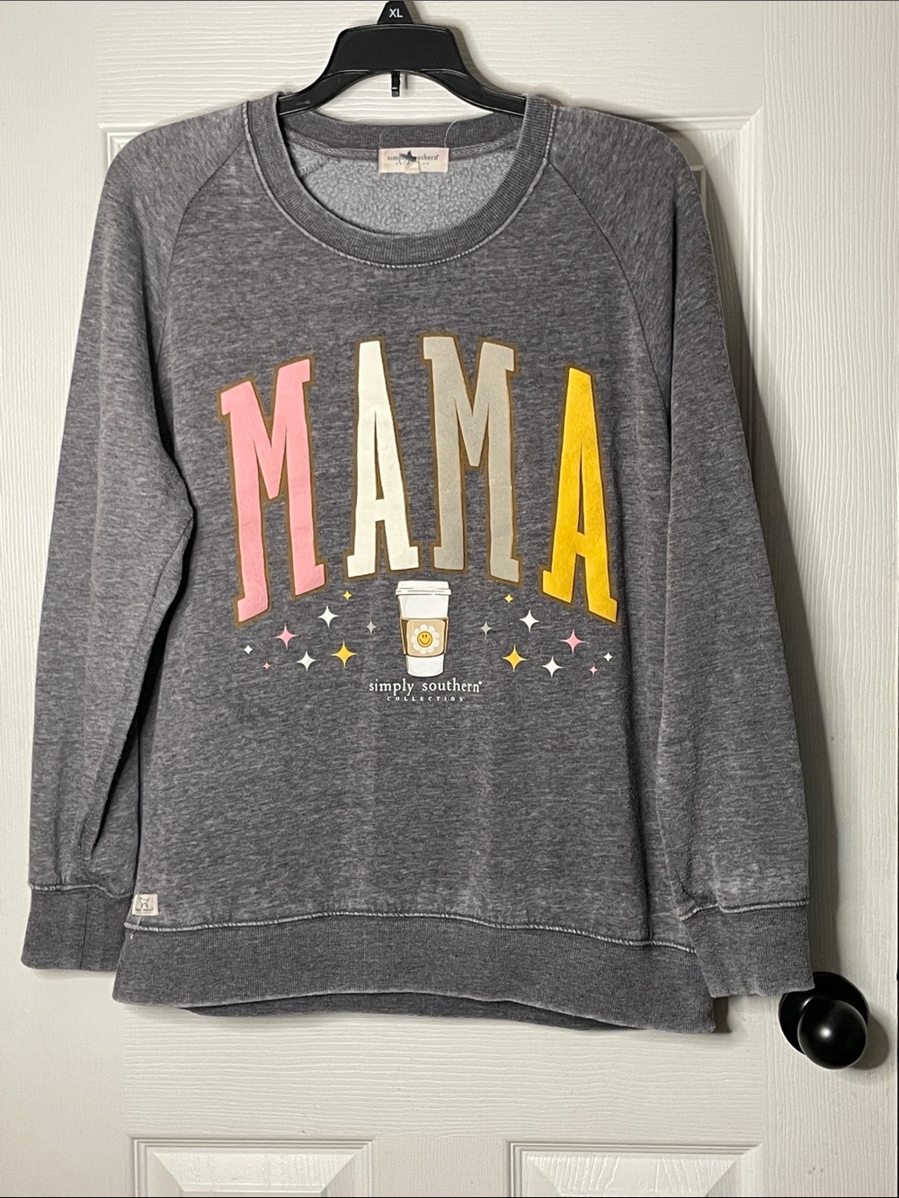 Simply Southern Gray Sweatshirt "MAMA" Pink Yellow Cream. Size S